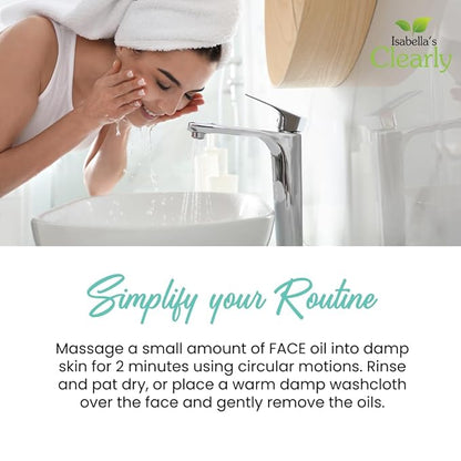 Isabella's Clearly FACE, Natural Deep Pore Cleansing Oil with Jojoba, Grape Seed, Vegan Squalane | Non-Comedogenic Makeup Remover and Face Wash | Water Free, Made in USA