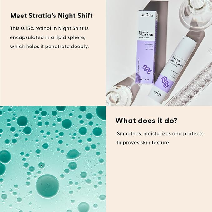 Stratia Night Shift Retinol Cream – Age-Defying Face Moisturizer for Smooth, Radiant Skin, Hydrating & Gentle Lotion for All Skin Types, 1.7 Fl Oz