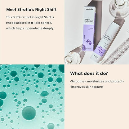 Stratia Night Shift Retinol Cream – Age-Defying Face Moisturizer for Smooth, Radiant Skin, Hydrating & Gentle Lotion for All Skin Types, 1.7 Fl Oz
