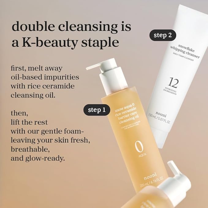 NOONI Korean Cleansing Oil – Snow Aqua 0 Rice Ceramide Barrier Care Cleansing Oil | Makeup Remover, Face Wash, Gentle Facial Cleanser, Pore Care, Korean Skin Care, Vegan, 6.76 Fl Oz
