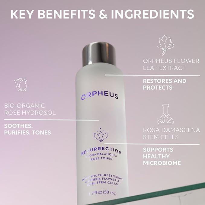 Orpheus Flora Balancing Face Toner - Rose Water-Based Balancing and Soothing Toner for Face Infused with Orpheus Flower Cell Extract and Rosa Damascena Stem Cells | 1.7 Fl. Oz. (50ml) Sensitive Skin