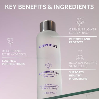 Orpheus Flora Balancing Face Toner - Rose Water-Based Balancing and Soothing Toner for Face Infused with Orpheus Flower Cell Extract and Rosa Damascena Stem Cells | 1.7 Fl. Oz. (50ml) Sensitive Skin