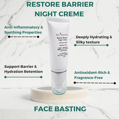 Bee Naturals Restore Night Creme with Zinc Oxide - Barrier Support & Hydration, Dermatologist-Recommended Non-Comedogenic Formula, Ideal for Face Basting, All Skin Types, Fragrance-Free, 1.5 Oz