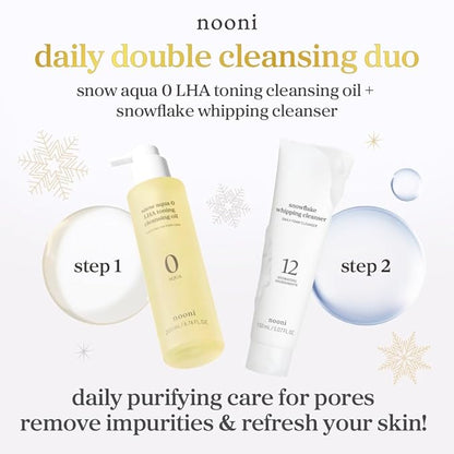 NOONI Facial Cleanser - Double Cleansing Duo Gift Set, 2 in 1 Cleansing Oil & Whipping Foam Cleanser | Korean Skin Care, Face Wash, Makeup Remover, Pore Care, Korean Beauty, Stocking Stuffers