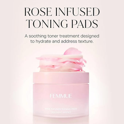 Rose Infused Face Toning Pads (60 Pack) | Daily Exfoliating Toner Cotton Rounds with Rose Water | Korean Skin Care