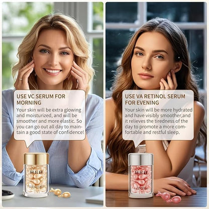 Vitamin C Anti-Wrinkle Aging Face Serum 60 Capsules With Scissors,Vitamin C Anti-Wrinkle Serum To Hydrate,Moisturize and Firm,Visibly Reduce Fine Lines & Wrinkles, Travel Portable