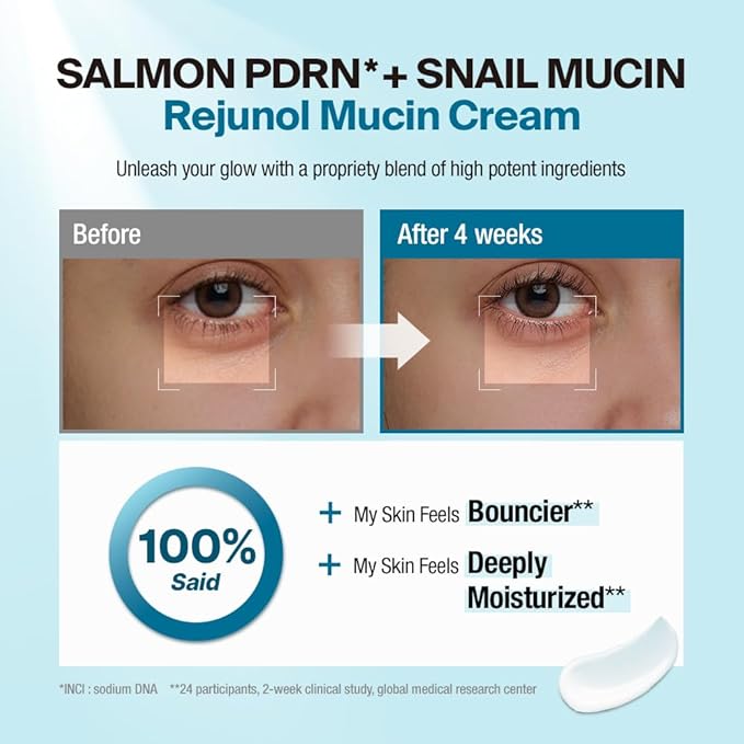 Rejunol Mucin PDRN Facial Cream 6.76 floz - 91.5% Snail Mucin Moisturizer with Hyaluronic Acid & Panthenol I Korean Skin Care I Face Moisturizer for Women | Salmon DNA