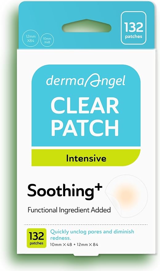 DERMA ANGEL Invisible Salicylic Acid Pimple Patches for Face - Redness Reducing Hydrocolloid Acne Patches, Clear Pimple & Zit Patches for Blind Pimples - 132 Count 2 Sizes Soothing Plus (Clear Patch)