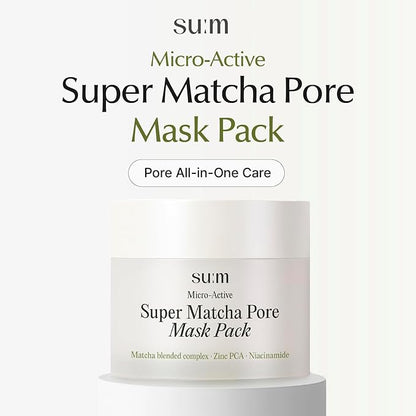 SU:M Micro-Active Super Matcha Pore Mask Pack (3.38fl oz) - Pore refining, oil control, exfoliating mask. with Matcha Blended Complex, Zinc PCA, and Fermented Vitamin B3 for smoother, clearer skin
