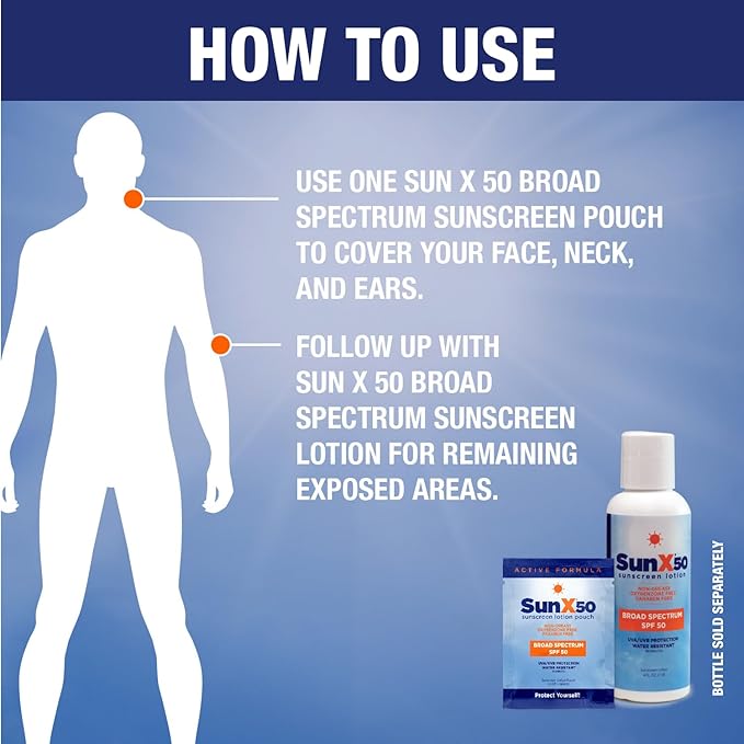 CoreTex Sun X 50 SPF Broad Spectrum Sunscreen Packets - Bulk Pack of 100 Paraben, Oxybenzone, Octinoxate, & Oil Free Sunscreen - No White Cast and Water & Sweat Resistant Up to 80 Minutes