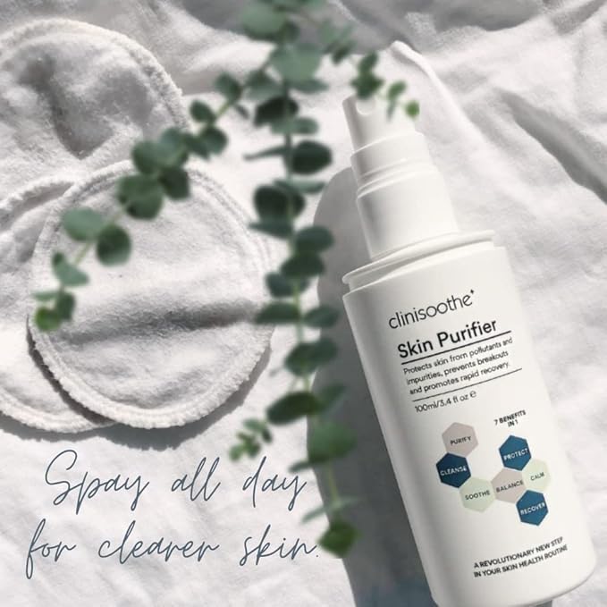 Clinisoothe+ Skin Purifier – Daily Cleanser and Acne Treatment for Face & Body, with Hypochlorous Technology to Prevent Breakouts & Promote Rapid Recovery, For All Skin Types (3.4oz Spray Bottle)