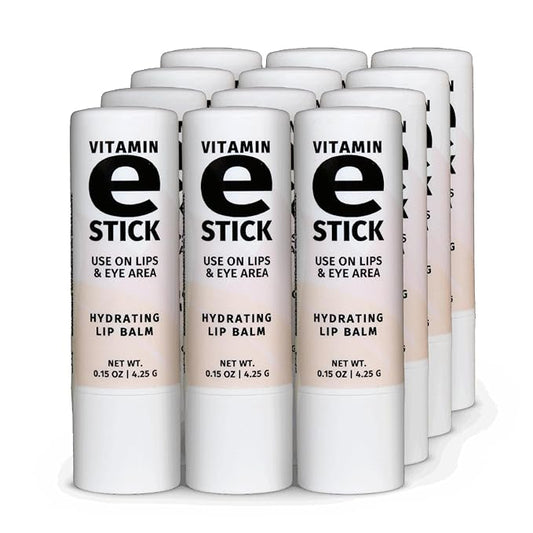 Reviva Labs Vitamin E Stick - Hydrating Lip Balm for Chapped Lips & Under Eye Care - Moisturizing with Beeswax, Shea Butter & Allantoin - Vitamin E Lip Balm for Men & Women (Pack of 12)