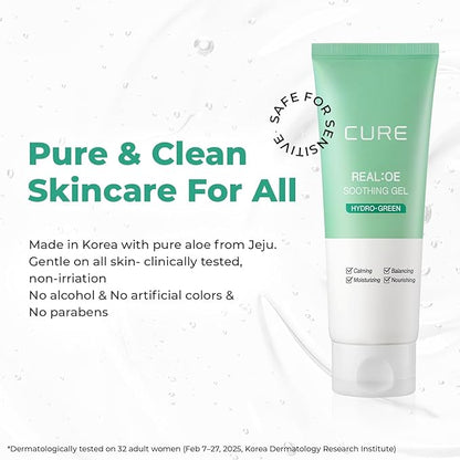 CURE Aloe Vera Gel with 90.52% Leaf Juice, Soothing & Hydrating Korean Skin Care for Sun-Exposed or Dry Skin, 5.07 fl oz, Refreshing Gel Moisturizer for Face & Body