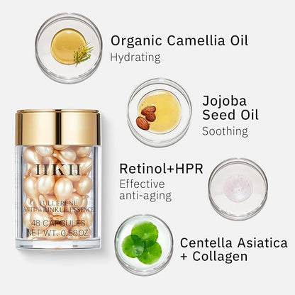 HKH Vitamin C Serum for Face: 48 Capsules Retinol Anti-Aging Wrinkle Repair Serum - Vitamin E Niacinamide Oil for Women - Daily Deep Skin Care for Fine Lines Smoothing Hydrating Brightening