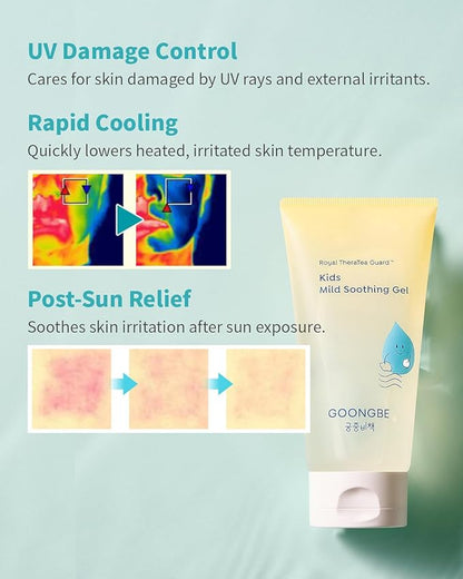 GOONGBE Baby Kids Waterful Sun Lotion SPF 40 & Mild Soothing Gel - Zinc Oxide Mineral Sunscreen & After Sun Relief - Korean Skincare for Sensitive Skin - Vegan Hypoallergenic, 2.82oz & 5.07oz