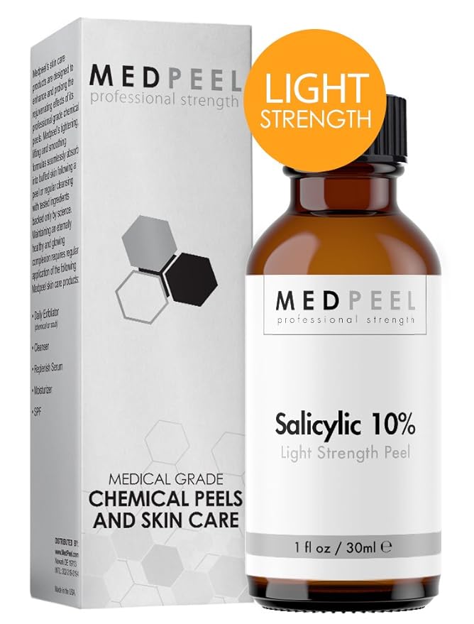 MedPeel Light Strength Chemical Peel Set - with Alpha & Beta Hydroxy Acid Face Peel for all Skin Tones - 10% Salicylic 30ml/1fl oz, 30% Glycolic