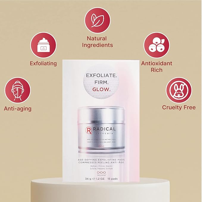 Radical Skincare Age Defying Exfoliating Pads Removes Dead Skin, Evens and Brightens Skin Tone for Radiant Glow | For All Skin Types Including Sensitive Skin | Paraben & Cruelty Free (15 Pads, 2 Pack)