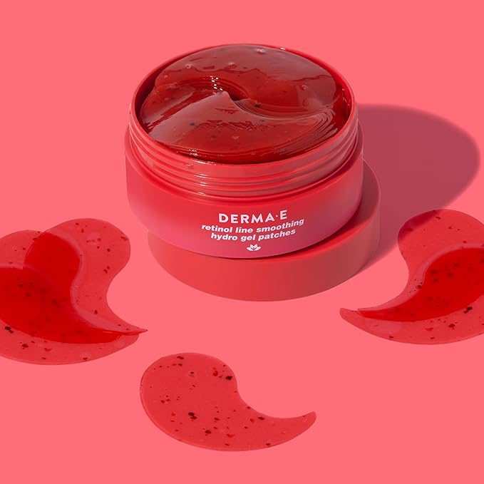 Derma E Retinol + Bakuchiol Under Eye Patches (30 Pairs) Non-Irritating, Line Smoothing Hydro Gel Eye Patches with Rose Water & Real Hibiscus Petals, Helps Reduce Fine Lines, Crow's Feet, 60ct