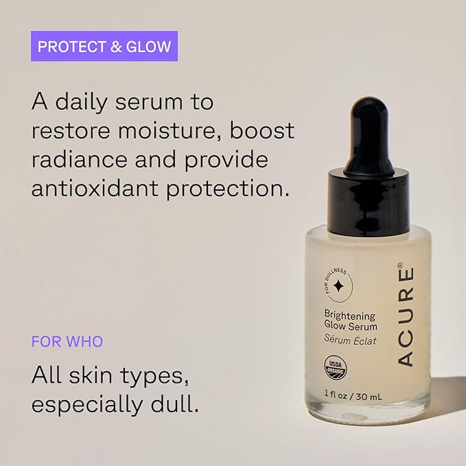 Acure Brightening Glow Serum - Anti Aging Face Serum, Bright Glow for Women & Men, Facial Skincare with Argan Oil and Cranberry Seed Oil, Vegan & Cruelty Free - 1 fl oz (2 Pack)
