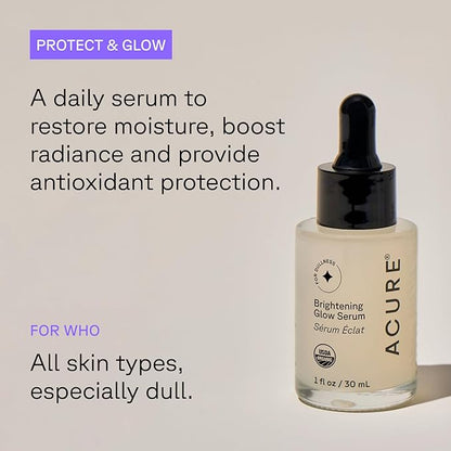 Acure Brightening Glow Serum - Anti Aging Face Serum, Bright Glow for Women & Men, Facial Skincare with Argan Oil and Cranberry Seed Oil, Vegan & Cruelty Free - 1 fl oz (2 Pack)