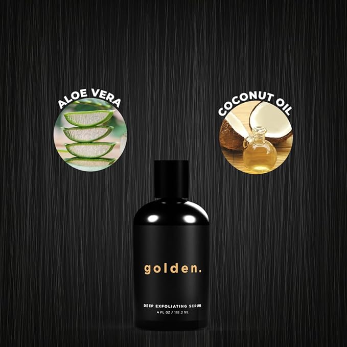 Golden Grooming Co. Exfoliating Scrub for Men | Deep Cleansing Face Wash with Coconut Oil & Aloe Vera | Refreshes & Revitalizes Skin – For All Skin Types, 4oz