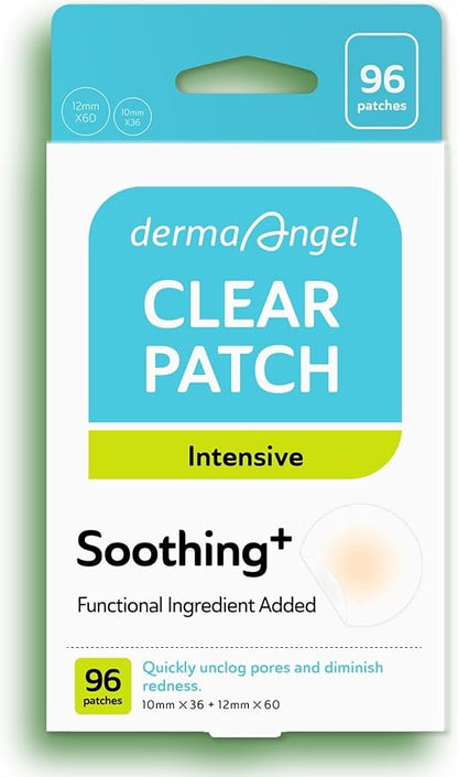 DERMA ANGEL Invisible Salicylic Acid Pimple Patches for Face - Redness Reducing Hydrocolloid Acne Patches, Clear Pimple & Zit Patches for Blind Pimples - 96 Count 2 Sizes Soothing Plus (Clear Patch)