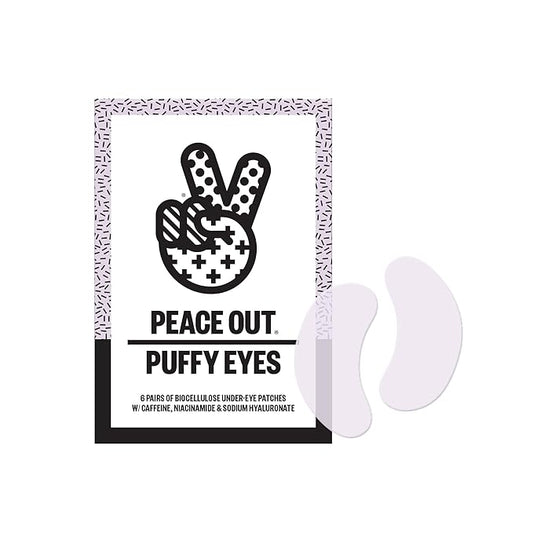 PEACE OUT Skincare Puffy Eyes, Biocellulose Under-Eye Mask, Minimize Puffiness & Tired Eyes with Caffeine and Niacinamide, Under Eye Patches for Dark Circles, 6 pairs