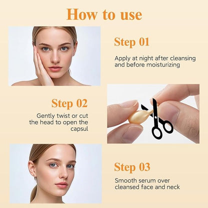 Vitamin C Anti-Wrinkle Aging Face Serum 60 Capsules With Scissors,Vitamin C Anti-Wrinkle Serum To Hydrate,Moisturize and Firm,Visibly Reduce Fine Lines & Wrinkles, Travel Portable