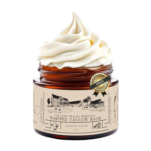 100% Grass-Fed Whipped Tallow Balm & Organic Jojoba Oil infused with Organic Madagascar Vanilla Beans/vanilla coffee: face & body moisturizer for dry, sensitive skin/eczema, (VANILLA LATTE)