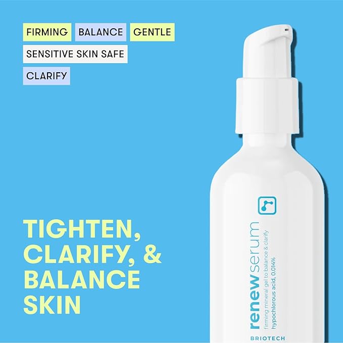BRIOTECH Renew Serum, Hypochlorous Acid Mineral Gel, Soften Fine Line Appearance, Smooth Skin for Face, Neck, Chest, Spot Corrector, Soothe Redness, Vegan, 2 fl oz (2 Pack)