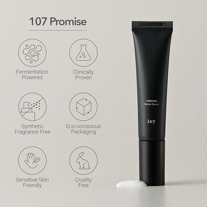 107 VINBIOME Retinal Serum, Retinal 0.1% & Ginseng, Hydrating & Firming Face, Supports Smooth & Youthful-Looking Skin, Gentle for Sensitive Skin (1.01 fl oz)