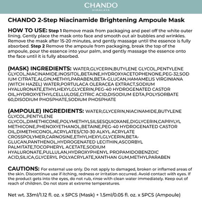 2-Step Niacinamide Brightening Ampoule Mask (1.5ml+33mlx5 PCS) - Hydrating Mask with Niacinamide, Himalayan Barley Beta-Glucan & Glacier Water for Spot Reduction