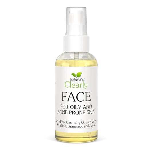 Isabella's Clearly FACE, Natural Deep Pore Cleansing Oil with Jojoba, Grape Seed, Vegan Squalane | Non-Comedogenic Makeup Remover and Face Wash | Water Free, Made in USA