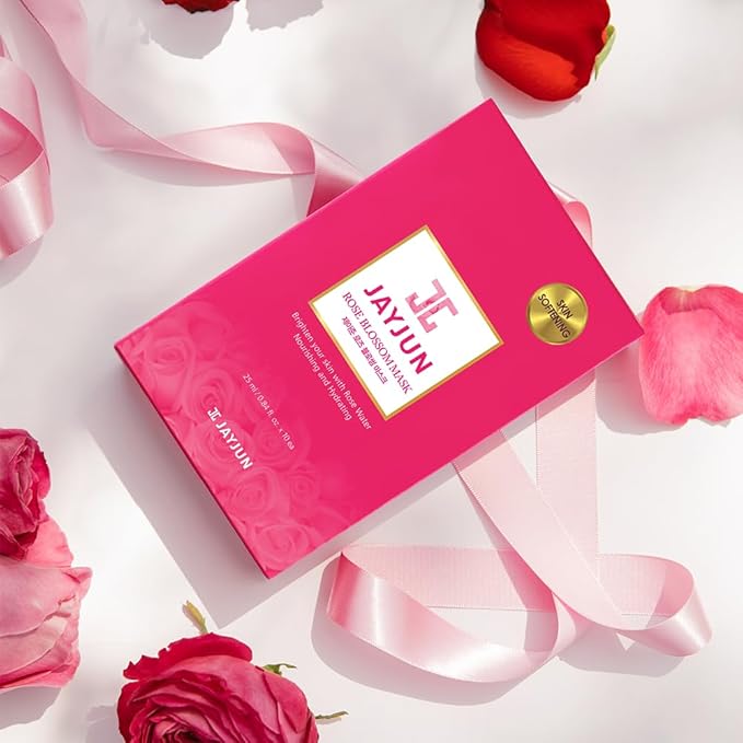 JAYJUN Rose Blossom Mask (10 Sheets) – Rose Water, Betaine & Allantoin for Soothing Hydration Skin 0.84 fl. oz.