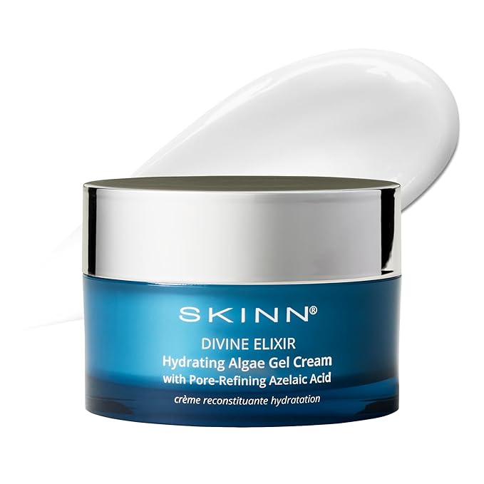 SKINN Moisturizer for Dry Skin, Divine Elixir Hydrating Algae Gel Cream (1.7 Fl Oz) - Gel Moisturizer for Face & Body That Hydrates & Exfoliates Skin While Plumping Appearance - Help Reduce Fine Lines