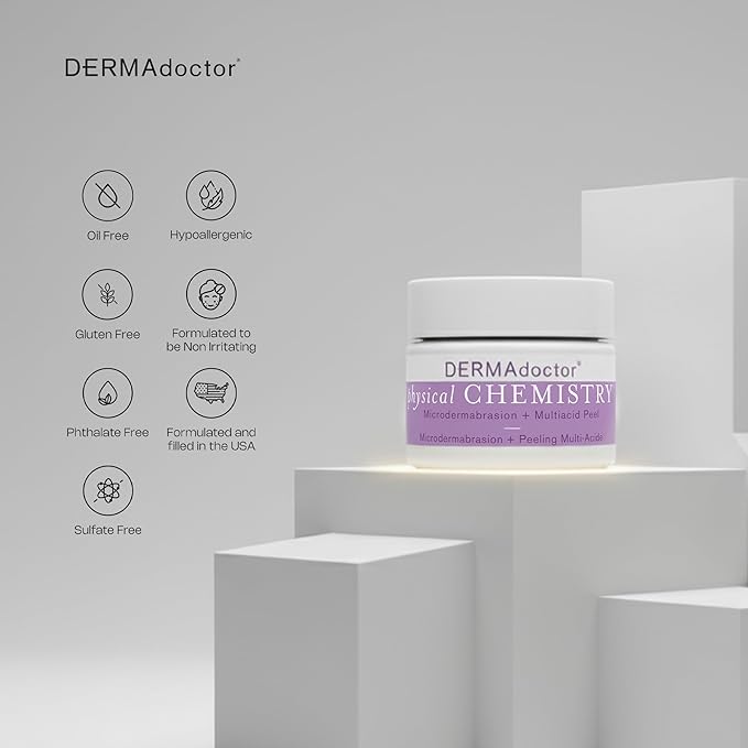 DERMAdoctor Physical Chemistry Dermatologist Formulated Microdermabrasion Facial Scrub + Multiacid Peel with AHA and BHA, Brightening, Smoothing, Pore Minimizer for face - 1.7 oz