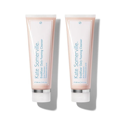 Kate Somerville EradiKate 3% Sulfur Daily Foaming Cleanser Acne Treatment – Clinically Formulated Medicated Face Wash Balances Skin and Cleans Pores, 2-Pack of 4 Fl Oz Each