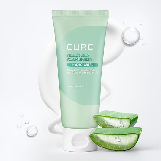 CURE Aloe Vera Foam Cleanser – Hydrating Gentle Korean Face Wash with Aloe & Centella for Sensitive Skin, Pore Care & Deep Cleansing, 3.38 fl oz