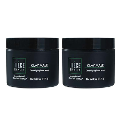 Tiege Hanley Detoxifying Facial Clay Mask for Men, Deep Pore Cleansing Charcoal Face Mask With Natural Kaolin Clay and Aloe, Absorbs Oil & Reduces Appearance of Pores, Men’s Skin Care, 2 Oz, 2 Pack