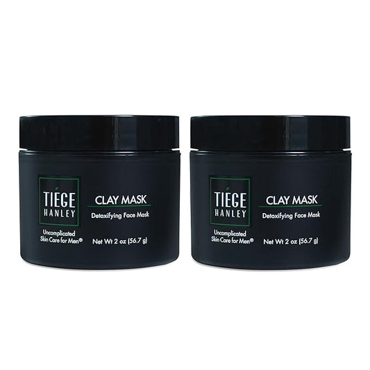 Tiege Hanley Detoxifying Facial Clay Mask for Men, Deep Pore Cleansing Charcoal Face Mask With Natural Kaolin Clay and Aloe, Absorbs Oil & Reduces Appearance of Pores, Men’s Skin Care, 2 Oz, 2 Pack