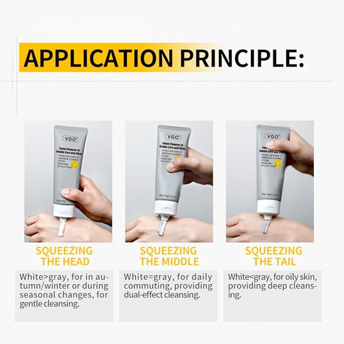 VGO Facial Cleanser, Daily Face Wash of Double Care and Effects, Cleansing Mud Mask & Amino Acid Cleansing All in One Gentle Face Cleanser, 3.52 Oz