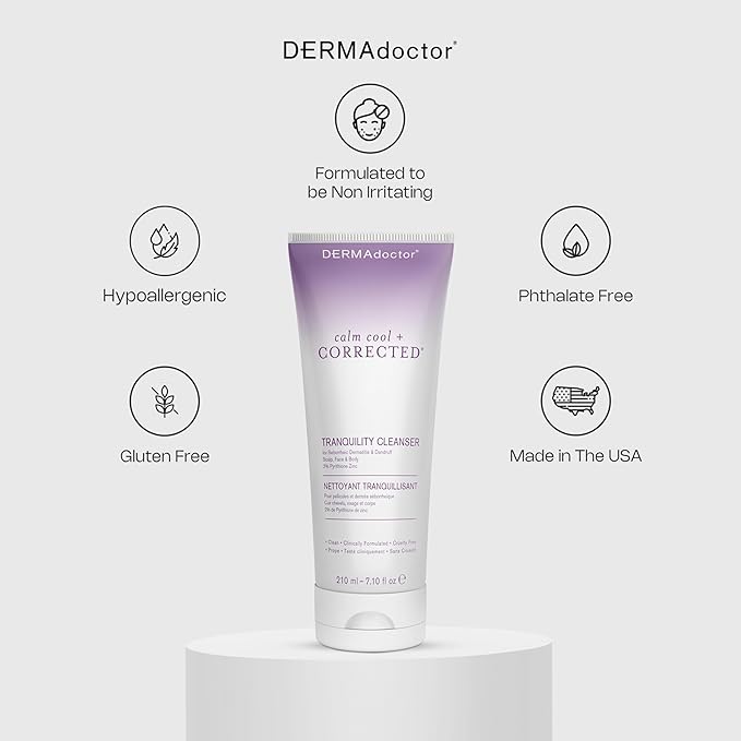 DERMAdoctor Tranquility Cleanser Dermatologist Formulated 2% Pyrithione Zinc for face body & Scalp - 7.10 oz
