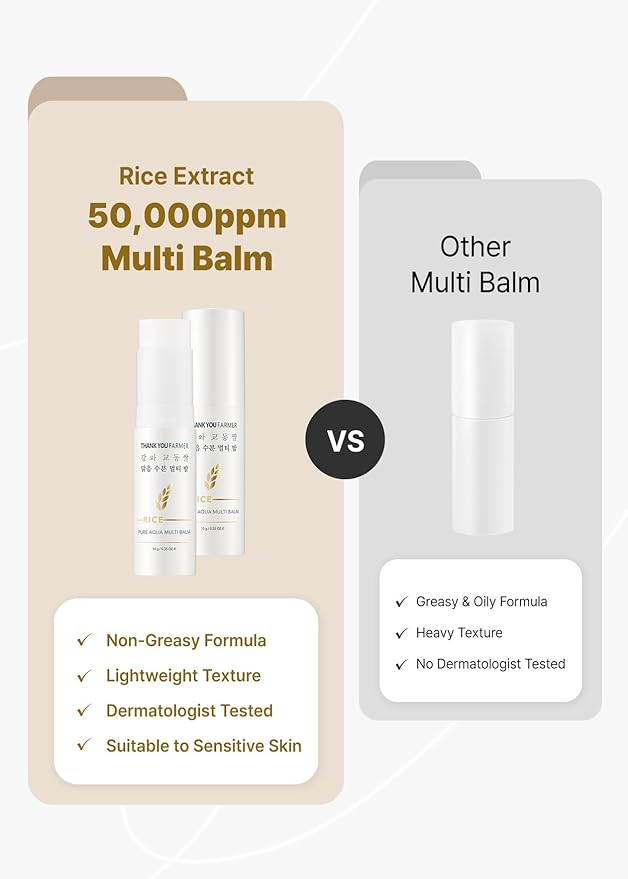THANKYOU FARMER Rice Pure Aqua Multi Balm - Exclusive Korean Rice Extract, 5 Ceramide, Eye Treatment Balm, Korean Multi Balm Stick for Face, Fragrance-Free