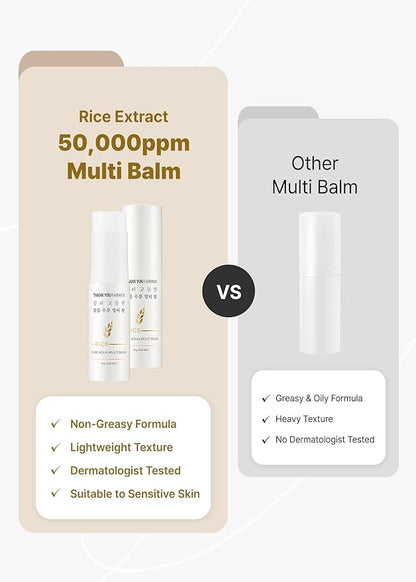 THANKYOU FARMER Rice Pure Aqua Multi Balm - Exclusive Korean Rice Extract, 5 Ceramide, Eye Treatment Balm, Korean Multi Balm Stick for Face, Fragrance-Free