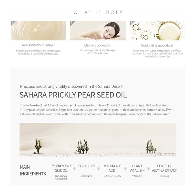 Huxley Secret of Sahara Sleep Mask, Hydrating Overnight Face Mask for Dry and Dull Skin, Korean Skincare with Cactus Extract and Cica, Barrier Support, Non-Sticky Gel-Cream, 5.29 oz