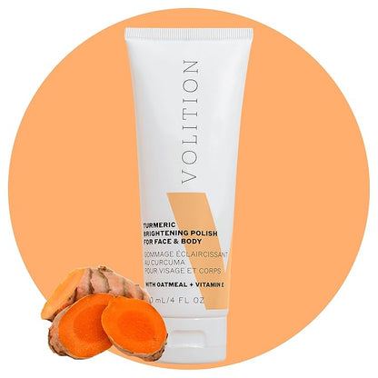 Volition Beauty Turmeric Brightening Polish with Oatmeal + Vitamin E | Physical Scrub to Exfoliate Face & Body | Removes Dead Skin, Smooths, Boosts Luminosity & Glow | Non-Stain Formula (4 fl oz)