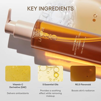 LANEIGE Perfect Renew Nourishing Oil-to-Foam Cleanser: 2-in-1 Anti-Aging Face Wash for a Radiant Glow to Remove Makeup, Sunscreen, & Impurities