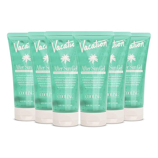 VACATION Mini After Sun Gel, Travel Size Soothing Aloe Vera Gel for Sunburn Relief, Hydrating & Cooling, Non-Sticky Aftersun Care, 1oz (Value Pack of 6)