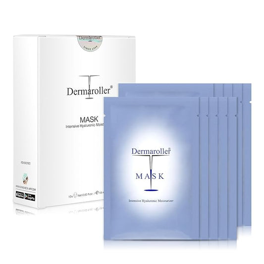 Dermaroller Hydrating Face Mask Sheets - 10 Pack with Hyaluronic Acid, Matrixyl & Vitamin E for Anti-Aging Skincare and Radiant Glow