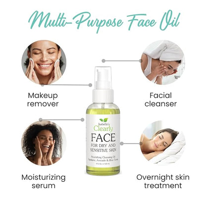 Clearly FACE, Natural Oil Cleanser Face Wash and Makeup Remover | Gentle Cleansing Oil with Avocado, Argan, Blue Tansy and Vegan Squalane | Pure & Toxin-Free, Water Free, Made in USA